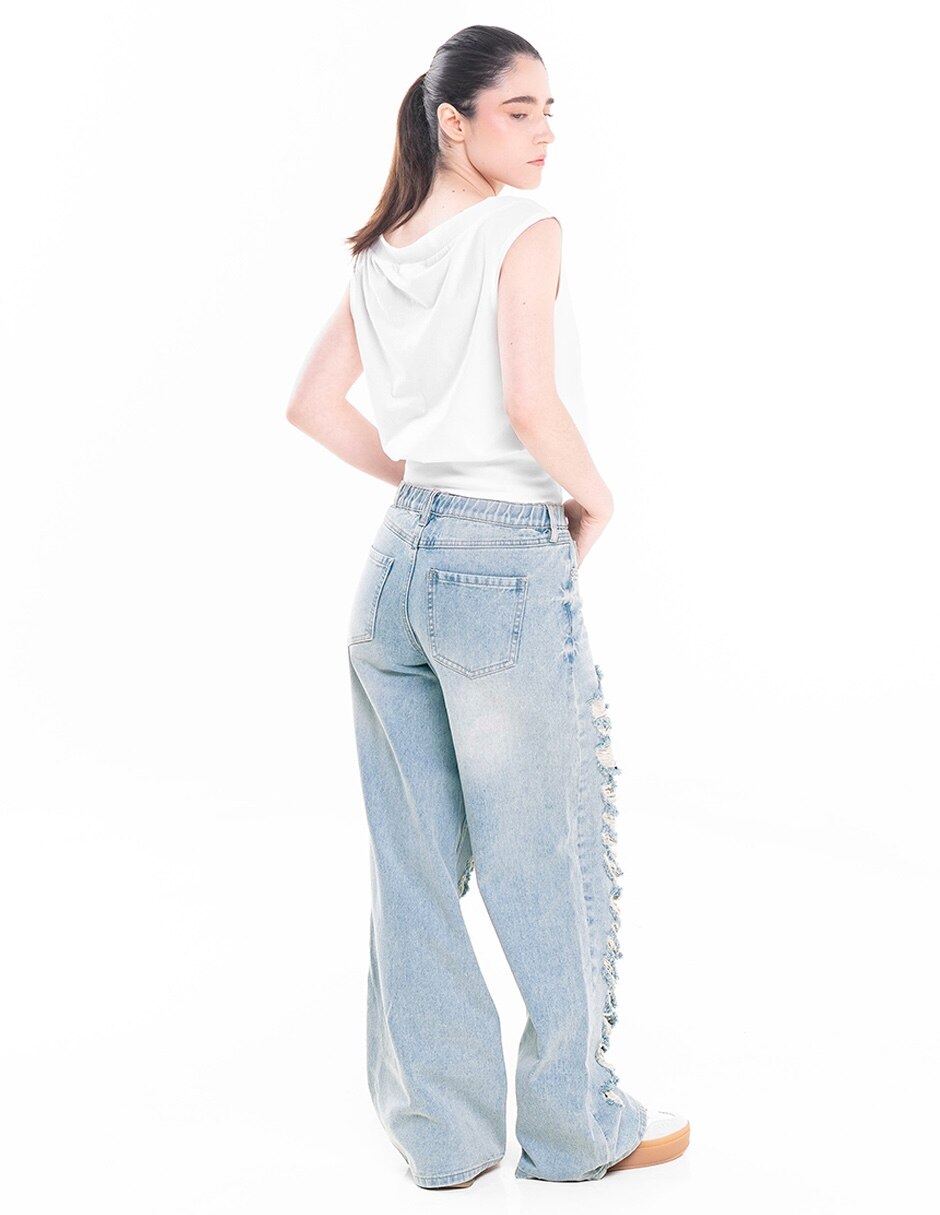 Jeans wide leg corte a la cintura para mujer 4