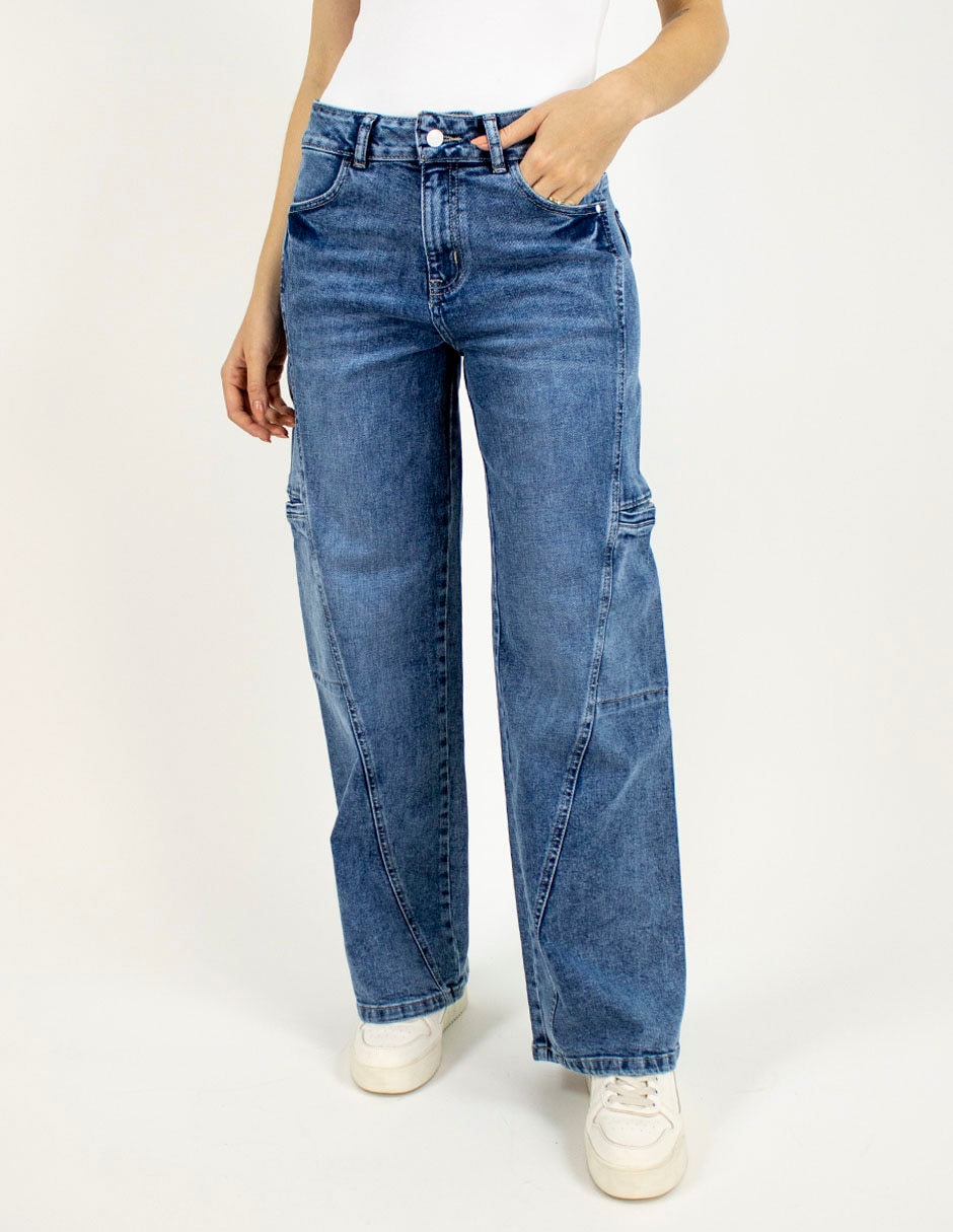 Jeans cargo wide leg furor a la cintura para mujer
