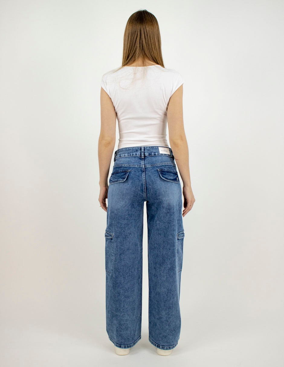 Jeans cargo wide leg furor a la cintura para mujer