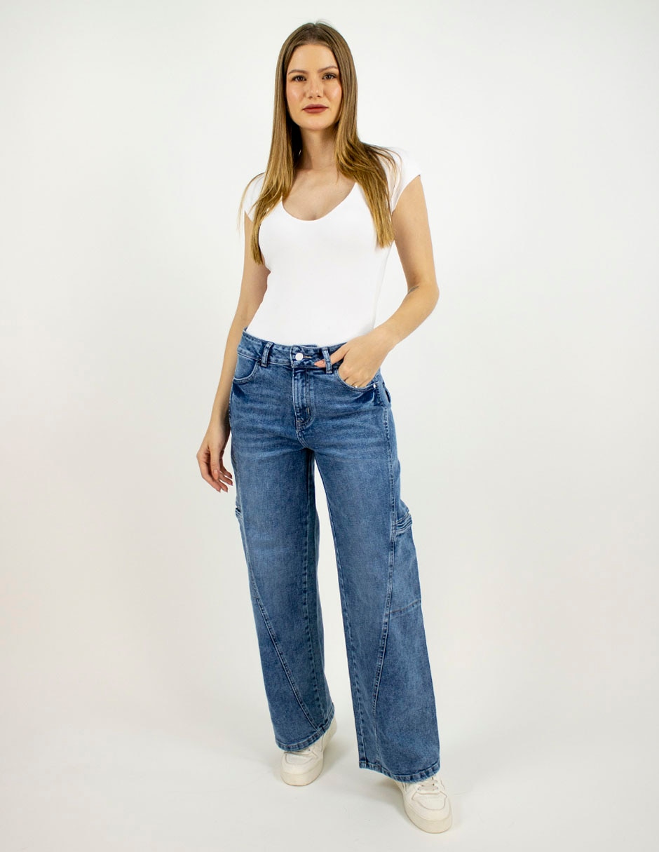Jeans cargo wide leg furor a la cintura para mujer