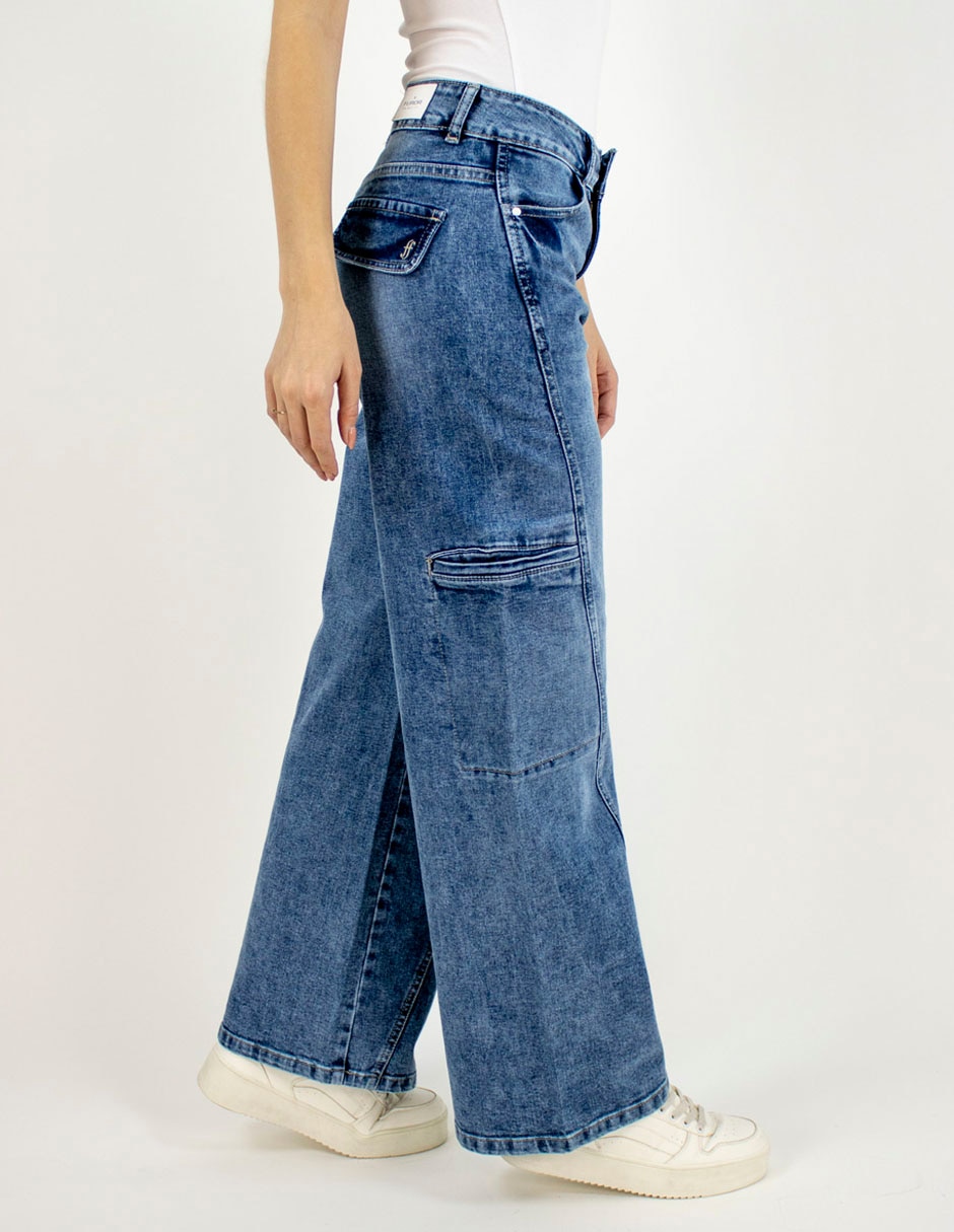 Jeans cargo wide leg furor a la cintura para mujer