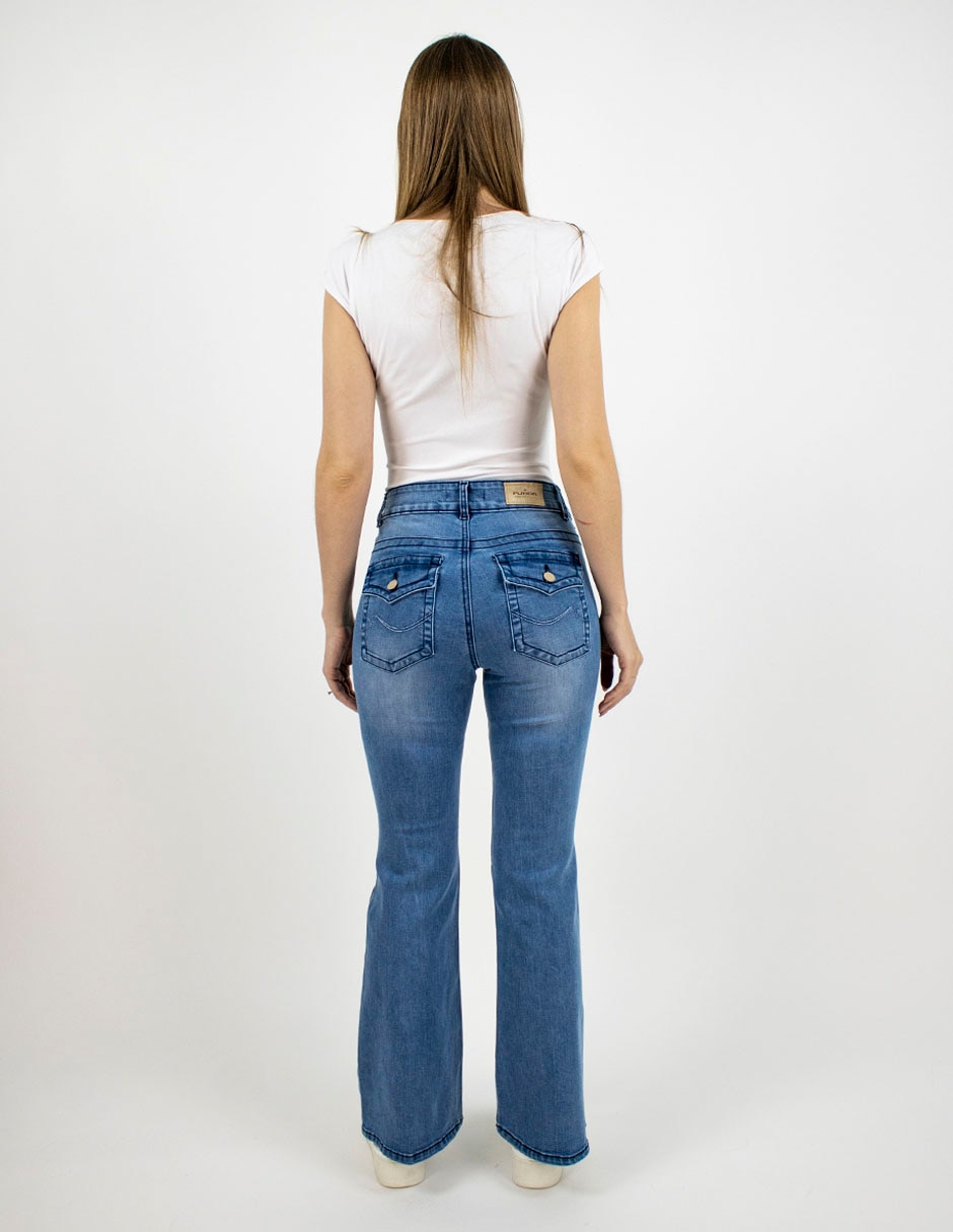 Jeans flare a la cintura para mujer 3