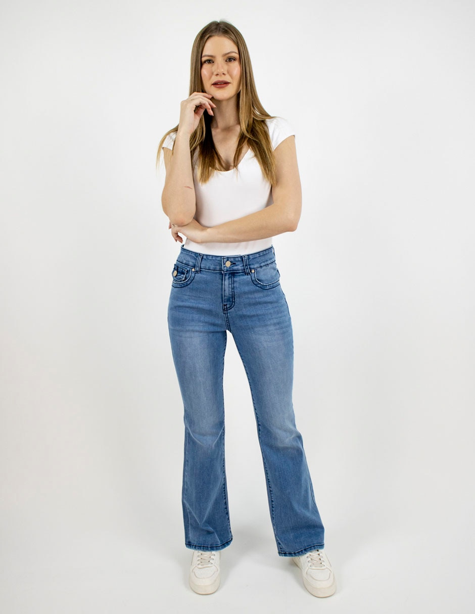 Jeans flare a la cintura para mujer 4