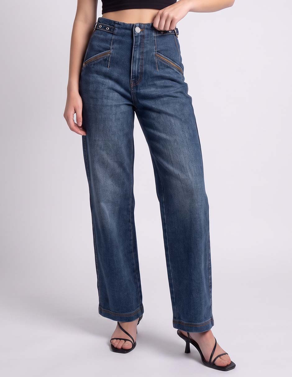 Jeans straight corte cintura baja para mujer
