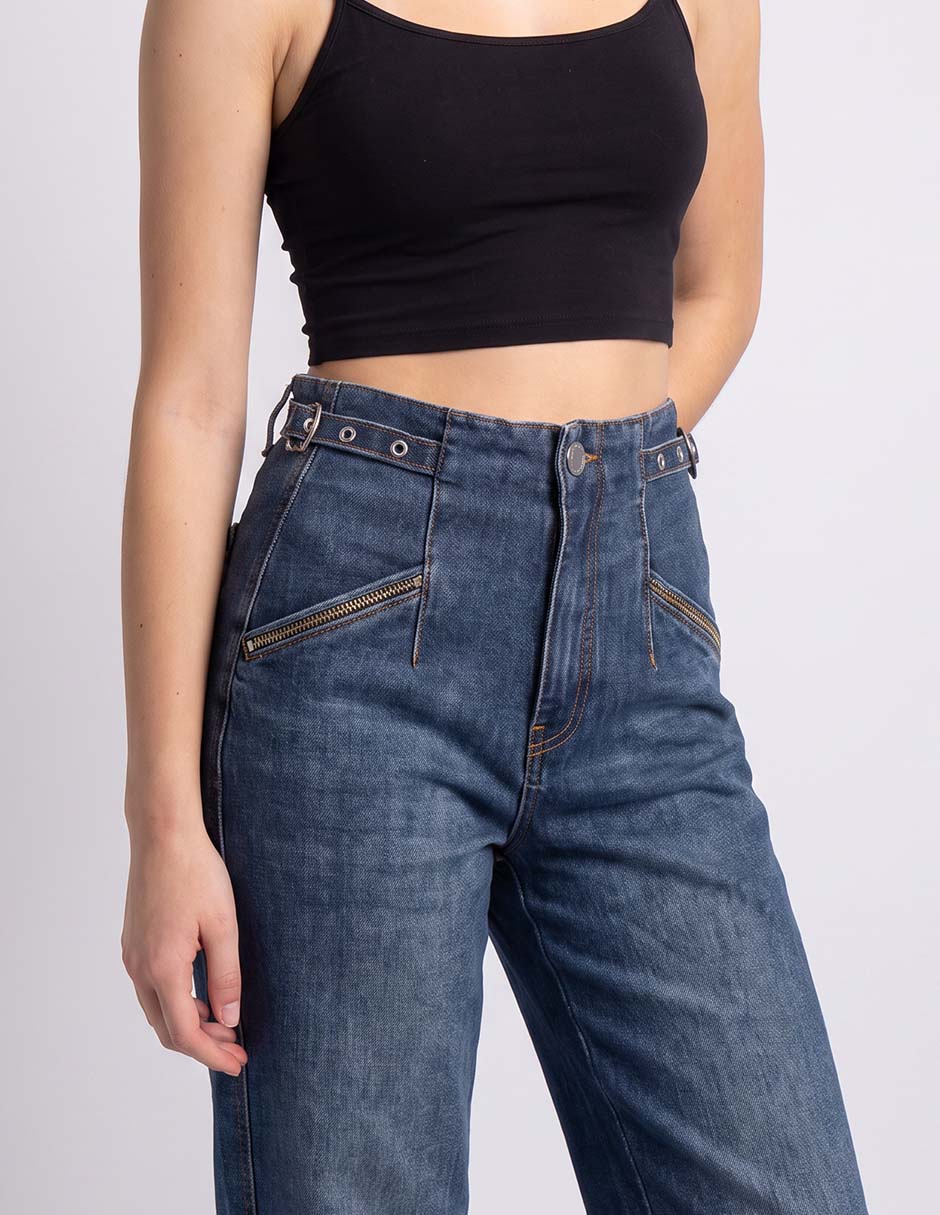 Jeans straight corte cintura baja para mujer 3