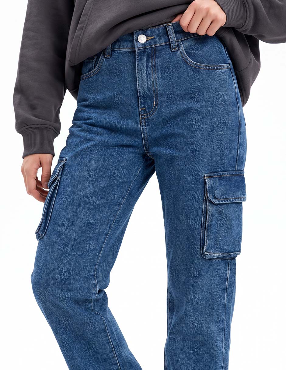 Jeans cargo straight para mujer 2