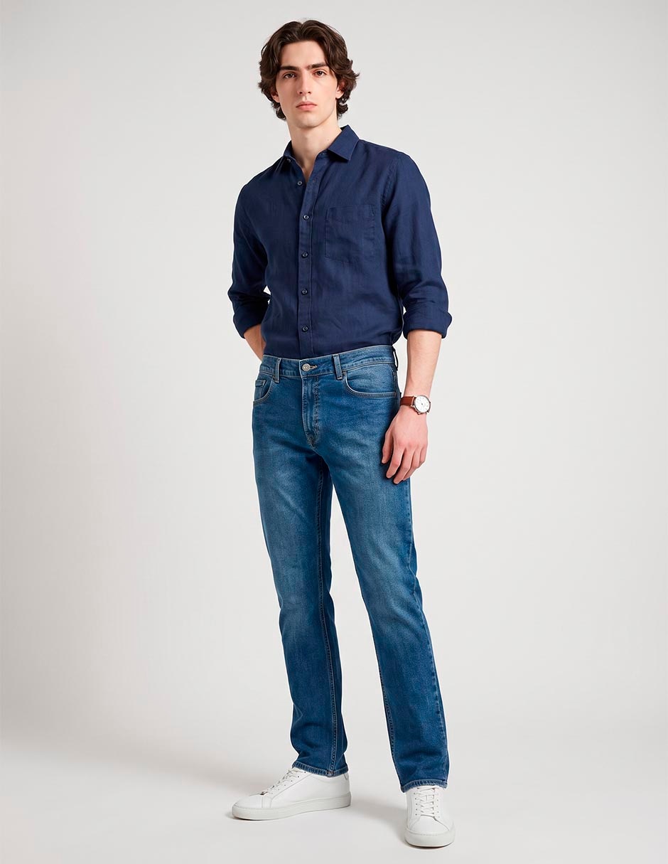 Jeans straight lavado stone wash para hombre 3